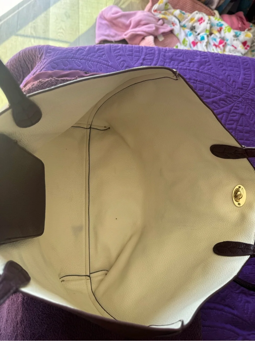BCBG dark purple Leather Tote Bag with Gold Hardware